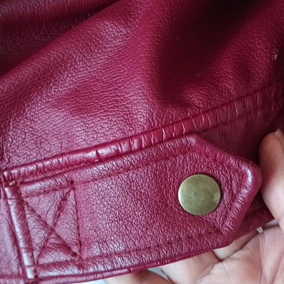 Terry Lewis Large Genuine Leather Jacket Red Snap Up Trucker Faux Fur Lining 1X - Picture 10 of 16